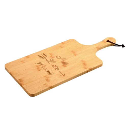 KESPER | Schneid- und Servierbrett mit Herz, Material: Bambus, Maße: 55 x 25 x 1,5 cm, Motiv: Mit Liebe gekocht, Farbe: Braun | 58394 von Kesper