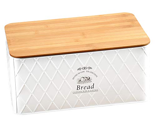 Kesper 1804563 Brotbox aus Weißblech und Bambus im Landhaus-Stil/Brotaufbewahrung/Country Collection, 32 x 15 x 21 cm von Kesper