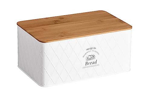 Kesper 18046 Brotbox aus Weißblech und Bambus im Landhaus-Stil/Brotaufbewahrung/Country Collection, 28 x 18 x 13 cm von Kesper