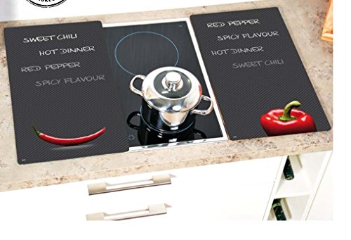 Kesper 2TLG Multi Glas Schneideplatten Herdabdeckplatten Schneidebrett Abdeckung Motiv (Schwarz/Rot (Paprika)) von Kesper