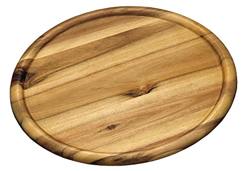 Kesper 4 Stück Pizzateller aus Akazienholz, Ø 32 x 2 cm, mit Saftrinne, FSC-zertifiziert, Brotzeitplatte, Brotzeitbrett, Servierplatte aus Holz von Kesper