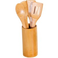 Kesper 5-tlg. Küchenhelfer-Set, je 30 cm Länge, 2x Kochlöffel (rund/spitz), 2x Bratenwender (mit/ohne Schlitze), Ständer Ø 8,5 x H 18 cm von Kesper