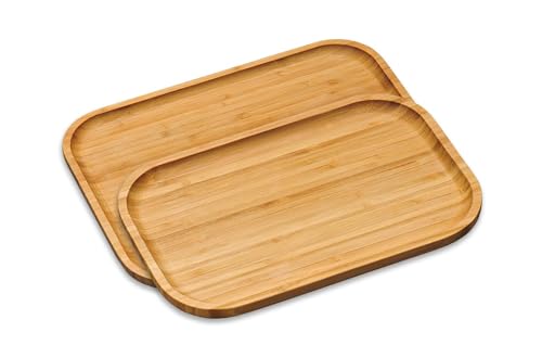 Kesper 58160 + 58161 | 2er Set Servierbrett aus Bambus mit hochgezogenem Rand | Vesperbrett 37,5 x 27,5 cm + 30,5 x 20 cm von Kesper