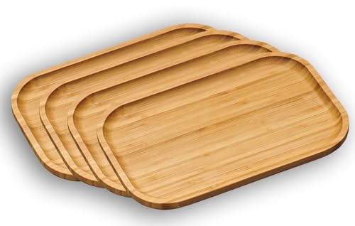 Kesper 58160 | 4er Set Servierbrett aus Bambus mit hochgezogenem Rand | Vesperbrett 30,5 x 20 cm von Kesper