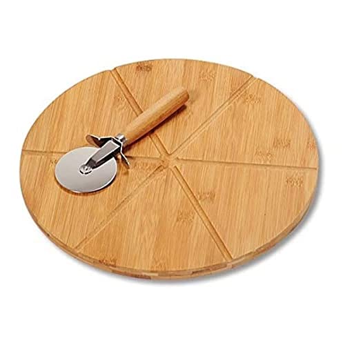 Kesper 58462 Pizza-Teller mit Pizza-Schneider, FSC-zertifizierter Bambus, Maße: ø 32 cm, Stärke: 1.5 cm von Kesper