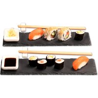 Kesper 8-tlg. Sushi Set, Servierplatten aus Schiefer, 2 Dipschalen & 4 Stäbchen + 2 Halterungen, super Geschenkidee, Servierplatten 30 x 10 cm von Kesper