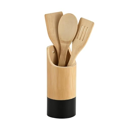 Kesper 81160 | Küchenhelfer-Set Bambusholz, natur-schwarz, 21,5 x 9 x 9 cm 4-tlg. rund von Kesper