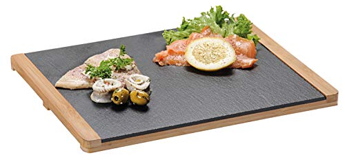 Kesper Buffetplatte Schiefer mit Bambus ideal für das Auflegen von Wurst, Fleisch und Käse Maße: 34 x 26 cm, 38130, Braun von Kesper