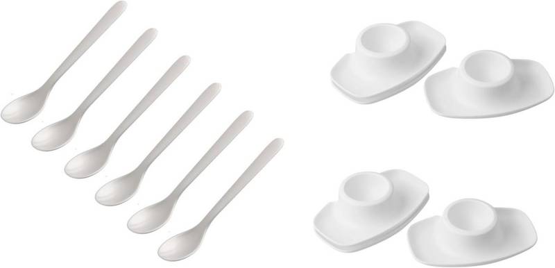 Kesper Eierbecher Frühstücks-Set, Eierlöffel Weiß mit Eierbecher Weiß, (12-tlg), Schlichtes, modernes Design von Kesper