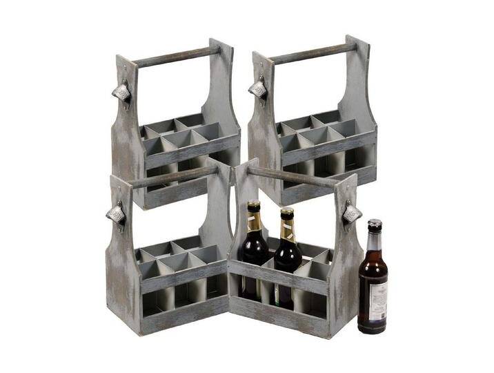 Kesper Flaschenträger 4er Set Flaschenträger mit Flaschenöffner - Vintage grau (4-St), inkl. Flaschenöffner, grau von Kesper