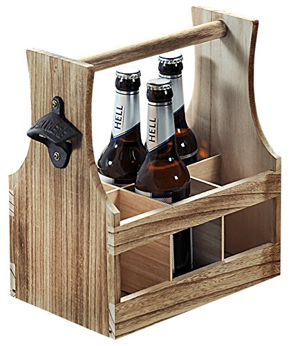 Kesper Flaschenträger aus Holz für 6 Bierflaschen inklusive Bieröffner, 25x 29x 17 cm, 69266 von Kesper
