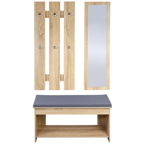 Kesper Garderoben-Set in Eiche-Optik - Wandgarderobe, Sitzbank & Spiegel von Kesper