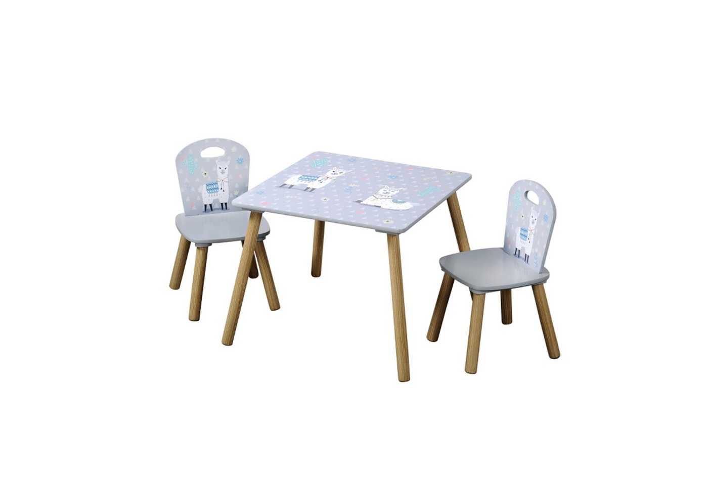 Kesper Kindertisch Kindertisch mit 2 Stühlen, Material: Faserplatte, Maße 55 x 55 x 45 cm, Motiv: Alpaka, Farbe: Grau von Kesper