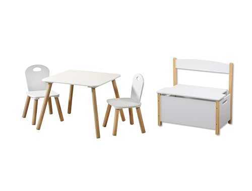 Kesper | Kindertisch Set mit 2 Stühlen inkl. Kindersitzbank | Material: Faserplatte/Holz | Farbe: Weiß von Kesper