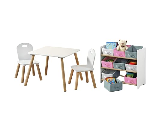 Kesper | Kindertisch Set mit 2 Stühlen und Aufbewahrungsregal | Material: Faserplatte/Holz | Farbe: Weiß von Kesper