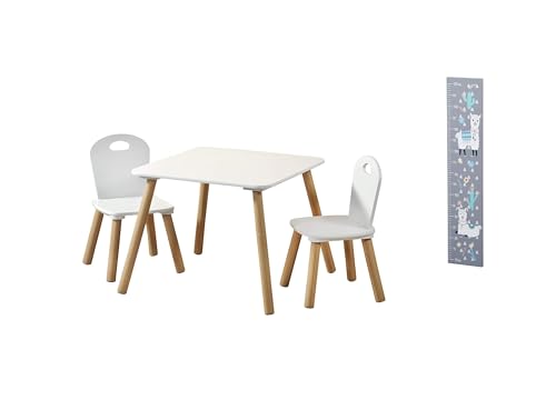 Kesper | Kindertisch Set mit 2 Stühlen und Messlatte Alpaka | Material: Faserplatte/Holz | Farbe: Weiß von Kesper