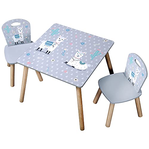 Kesper | Kindertisch mit 2 Stühlen, Material: Faserplatte, Maße: 55 x 55 x 45 cm, Motiv: Alpaka, Farbe: Grau | 17702 13 von Kesper