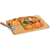 Kesper Pizzaliebhaber ECKIG Set aus rechteckigem Pizzateller und Pizzaschneider, XXL Pizzateller 40 x 30 cm aus FSC-Bambus mit Edelstahl-Pizzaroller von Kesper