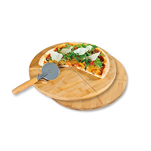 Kesper | 2 Pizzateller mit 1 Pizzaschneider, Material: FSC®-zertifizierter Bambus, Edelstahl, Maße: ø 32 cm/Stärke: 1 cm, Farbe: Braun |58465 von Kesper