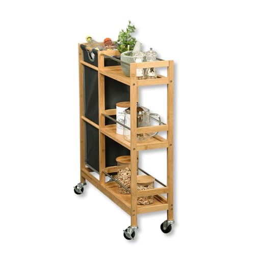 Kesper | Rollbares Nischenregal mit Flaschensammler, Material: Bambus, Polyester, Maße: B 20 cm, H 78 cm, T 68 cm, Farbe: Natur, Grau | 24857 13 von Kesper