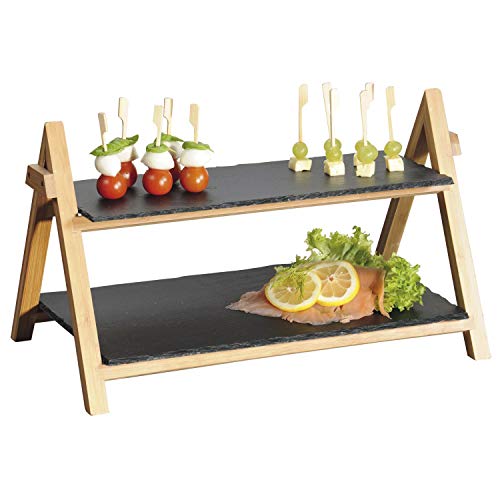 Kesper Schiefer Etagere Schwarz, mit Bambusgestell und lackierter Oberfläche, FSC-zertifiziert, Handreinigung, Maße: 43,4 x 25,5 x 27,5 cm, 38118 von Kesper