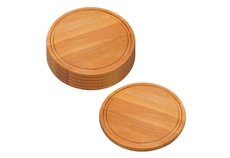 Kesper Servierbrett 6 Vesperteller mit Saftrille, Buche - Ø 25cm, Stärke 1,5cm, Holz, (6-St), mit umlaufender Saftrille von Kesper