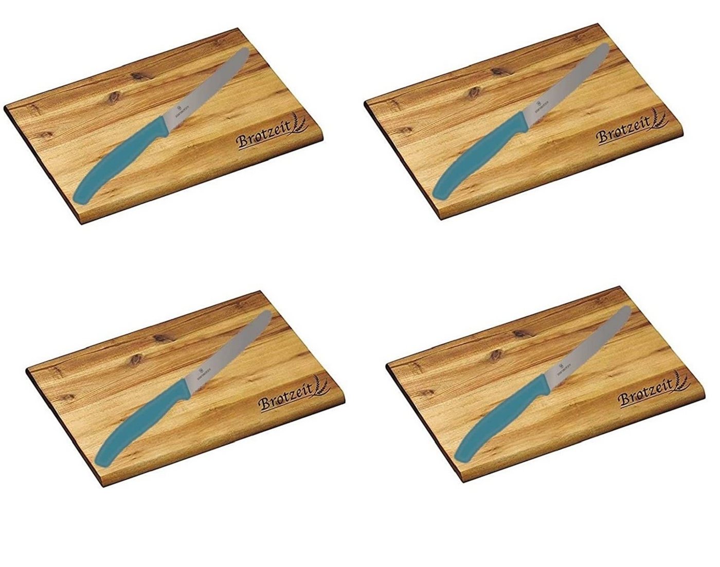 Kesper Schneidebrett Brotzeitbrett-Set - Frühstücksbrettchen,Akazie, Essbrett-Schneidbrett, (Set, 8-St., 4 Brotzeitbretter und 4 Tafelmesser) von Kesper