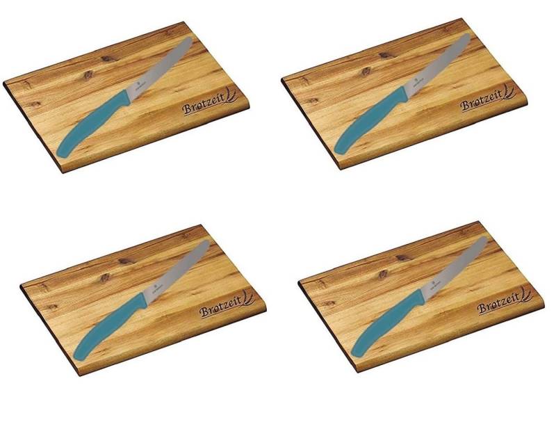 Kesper Schneidebrett Brotzeitbrett-Set - Frühstücksbrettchen,Akazie, Essbrett-Schneidbrett, (Set, 8-St., 4 Brotzeitbretter und 4 Tafelmesser) von Kesper