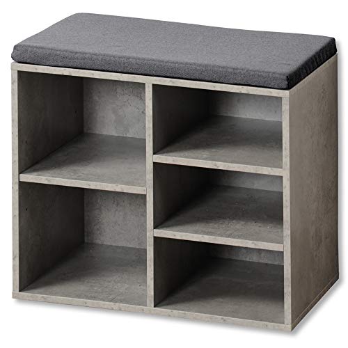 Kesper Schuhschrank mit Sitzkissen, 15935, Betonoptik, grau, 51 x 29.5 x 48 cm, 51,5 x 48 x 29,5 cm von Kesper