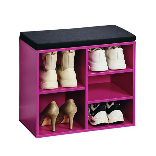 Kesper Schuhschrank mit Sitzkissen, Material: Faserplatte, Maße: B51,5 x H48 cm x L29,5 cm, Farbe: Pink, Schwarz 15964 von Kesper