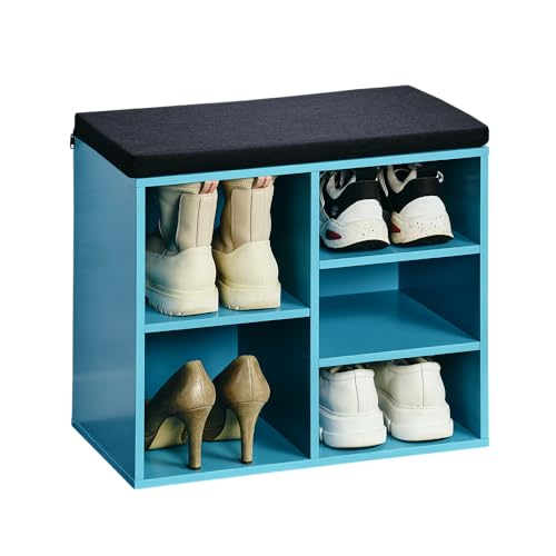 Kesper Schuhschrank mit Sitzkissen, Material: Faserplatte, Maße: B51,5 x H48 cm x L29,5 cm, Farbe: Türkis, Schwarz 15961 von Kesper