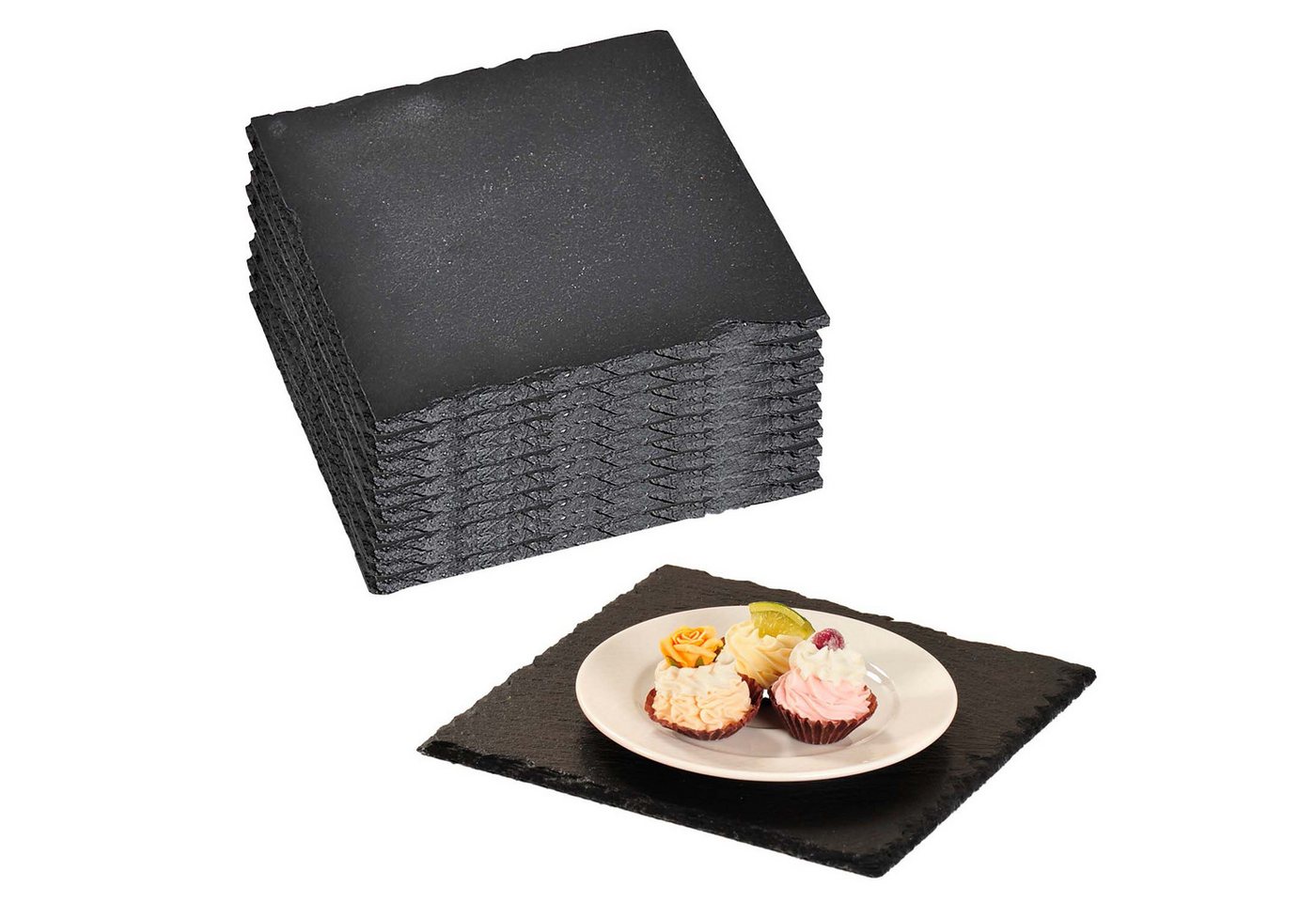 Kesper Servierbrett 10 Stück Servierplatte aus Schiefer / Buffetplatten - 20 x 20 cm, Schiefer, (10-St), naturbelassener Rand von Kesper
