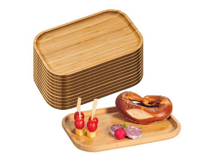 Kesper Servierbrett 12 Servierbretter mit hochgezogenem Rand - Bambus - 30,5 x 20cm, Holz, (12-St), mit hochgezogenem Rand, beige von Kesper