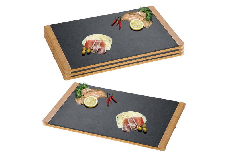 Kesper Servierbrett 4 Buffetplatten, Schiefer mit Bambusrahmen - 45 x 30cm, Schiefer, (4-St), Schieferplatte herausnehmbar von Kesper