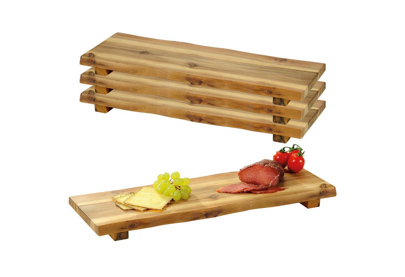 Kesper Servierbrett 4 Stück Servierbrett mit Füßen, Akazie - 53 x 19cm, Holz, (4-St), mit Füßen für einen sicheren Stand Kesper Servierbrett 4 Stück Servierbrett mit Füßen, Akazie - 53 x 19cm, Holz, (4-St), mit Füßen für einen sicheren Stand von Kesper