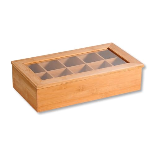 Kesper | Teebox mit 10 Fächern und Sichtfenster, Material: Bambus, Maße: B: 36 x T: 20 x H: 9 cm, Farbe: Braun | 58901 13 von Kesper