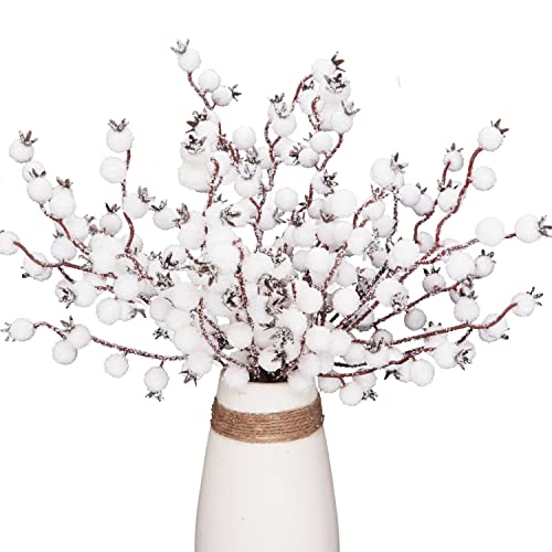 Kesywale 12 künstliche schneeweiße Beeren-Stiele mit Stechpalmen-Beerenzweigen, Weihnachten, Winterzweig, Blumenarrangements, Tischdekoration, DIY-Handwerk, 26,9 cm hoch (12, weiß) von Kesywale