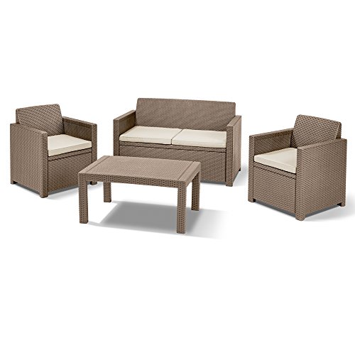 Allibert Lounge Set in Rattanoptik, Merano Set, Cappuccino / Sand, 124 x 80 x 59 cm, bequeme Lounge Balkonmöbel Allibert Lounge Set in Rattanoptik, Merano Set, Cappuccino / Sand, 124 x 80 x 59 cm, bequeme Lounge Balkonmöbel von Keter