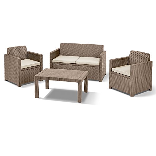 Allibert Lounge Set in Rattanoptik, Merano Set, Cappuccino / Sand, 124 x 80 x 59 cm, bequeme Lounge Balkonmöbel von Keter