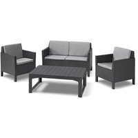 Allibert Polyrattan Balkon und Garten Lounge-Set 'Chicago' mit höhenverstellbarem Tisch, graphit, 2-Sitzer-Sofa, 2 Sessel und Tisch von Keter