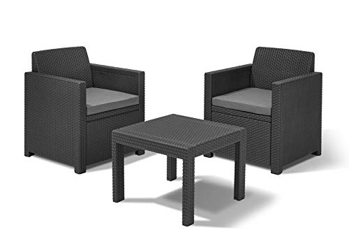 "Allibert by Keter" Balkonmöbel Set Allegro Balcony Set, graphit/cool grey, 3tlg., inkl. Sitzkissen, Kunststoff, flache Rattanoptik von Keter
