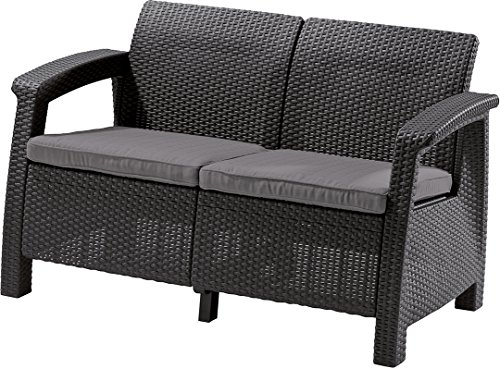 Allibert by Keter Corfu Gartensofa Lounge aus Kunststoff, inkl. Outdoor Kissen, für Garten und Balkon, grau, 128 x 70 x 79cm von Keter