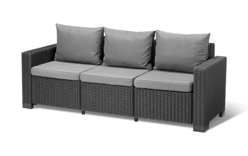 Allibert by Keter Gartenlounge Sofa California 3-Sitzer, graphit/ cool grey, inkl. Sitz- und Rückenkissen, Kunststoff, runde Rattanoptik, 199 x 68 x 72 cm von Keter