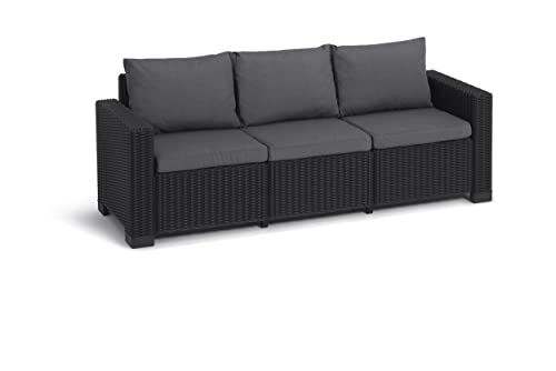 Allibert by Keter Gartenlounge Sofa California 3-Sitzer, graphit/ cool grey, inkl. Sitz- und Rückenkissen, Kunststoff, runde Rattanoptik, 199 x 68 x 72 cm von Allibert