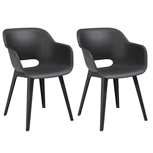 Allibert by Keter Gartensessel Akola, graphit, 2er Set, Kunststoff, 56.7 x 55.8 x 80.1 cm, Schalenstuhl in Cupform, perfekt für Garten, Terrasse oder Esszimmer von Keter