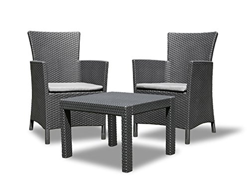 Allibert by Keter Lounge Set Rosario Balcony 2x Sessel und 1x Tisch, Rattanoptik, Kunststoff, graphit inkl. Sitzkissen, perfekt für Balkon, Terrasse oder Garten, wetterfest und UV-beständig von Keter