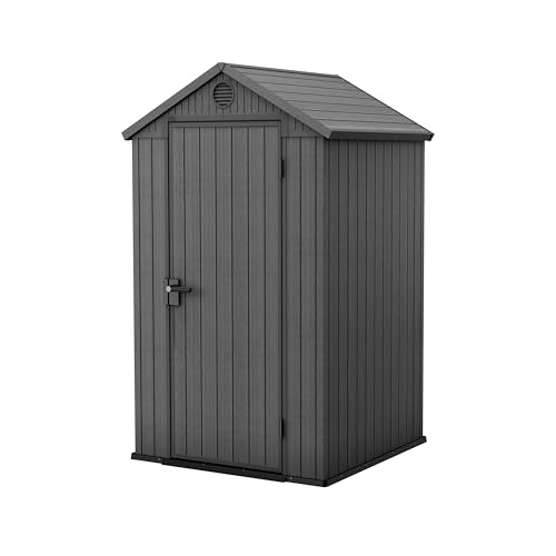 KETER Gartenhaus Darwin 4x4, 2,8 m², aus langlebigem Evotech Kunststoff mit Einzeltür und Belüftung, Gerätehaus, 25 x 184 x 205 cm, grau von Keter