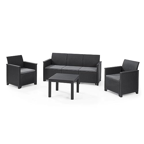Keter 004 Elodie 3-Sitzer Gartenmöbel-Set mit klassischem Tisch, Graphit/Cool Grey von Keter