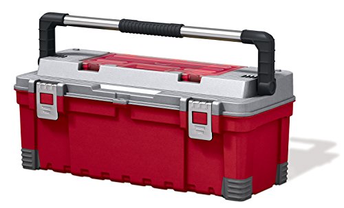 Keter 17181010 Werkzeugbox Master Pro Serie Tool Box 26 Zoll metal latch, Kunststoff, rot/silber von Keter