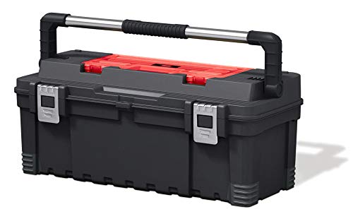 Keter 17181010 Werkzeugbox Master Pro Serie Tool Box 26 Zoll metal latch, Kunststoff, rot/silber von Keter